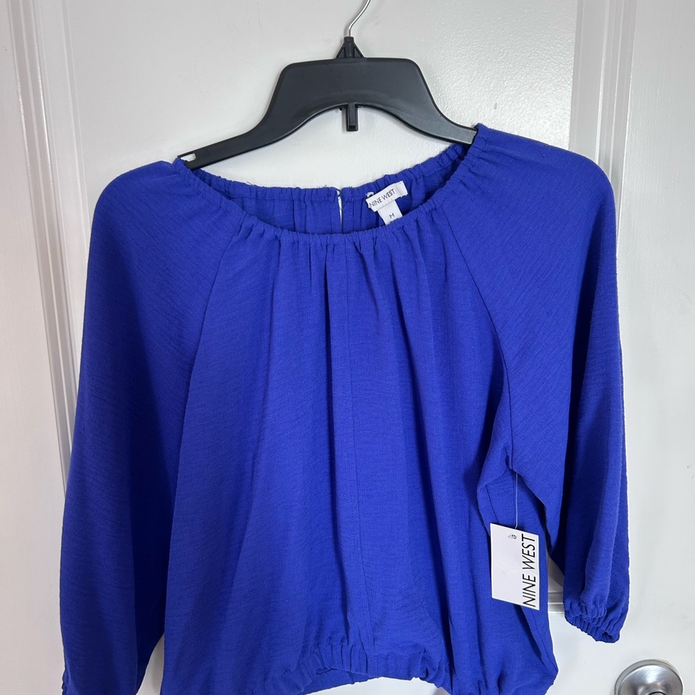 Nine West Cobalt Blue Gathered Neck Blouse